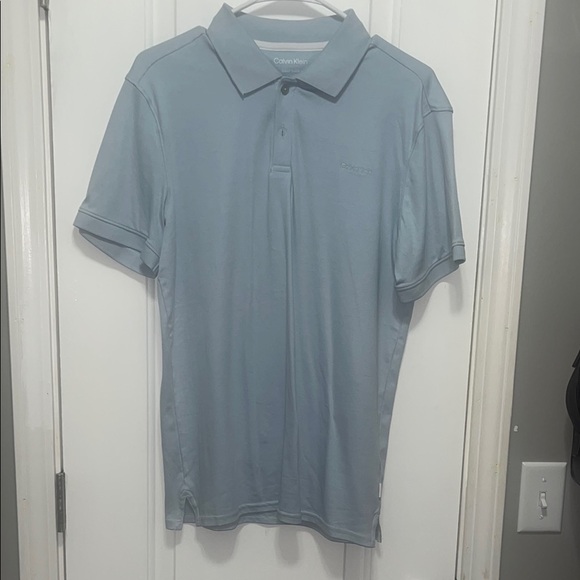 Calvin Klein Light Blue Classic Polo Shirt with Ribbed Sleeves - Picture 1 of 6